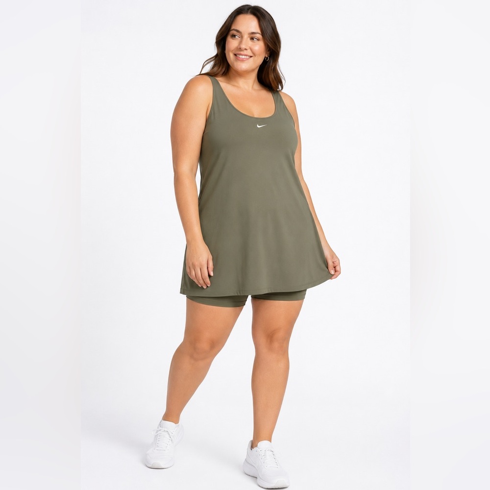 Nike Bliss Luxe Training Dress 3X Women’s with hidden shorts pocket Olive NEW
